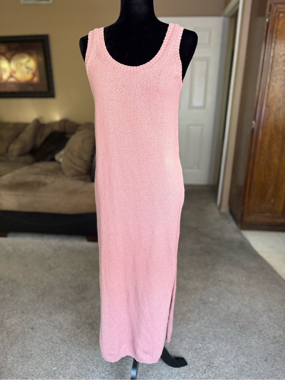 One Grey Day Sleeveless Pink Knit Maxi Dress